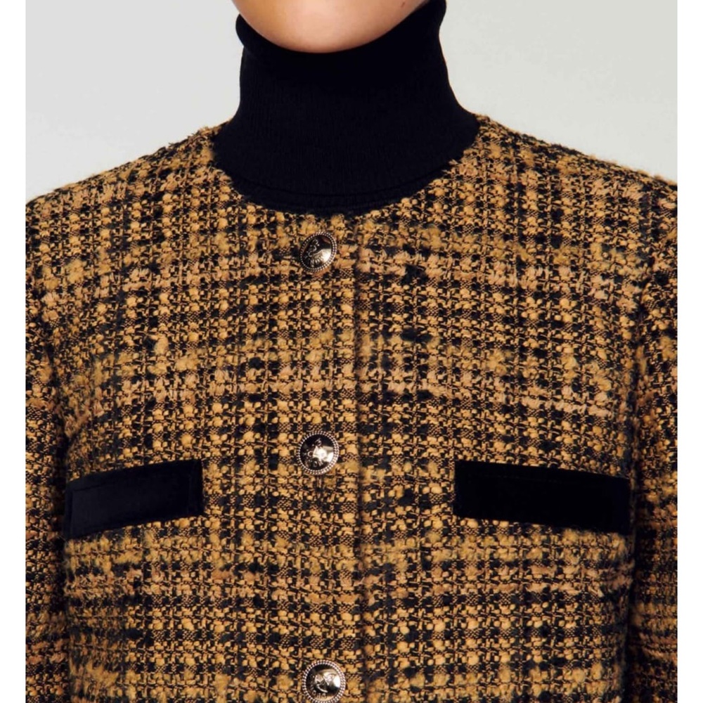 Sandro Women's Tweed Blazer in Brown and Black Size  EU 40 / Size 8 - Picture 4 of 12